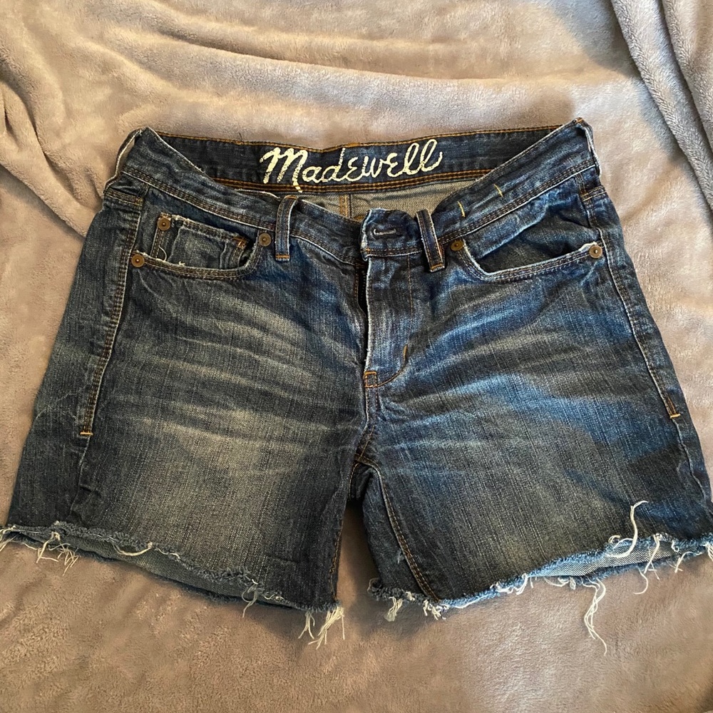 MADEWELL Dark Wash Raw Hem Jean Shorts Size 25